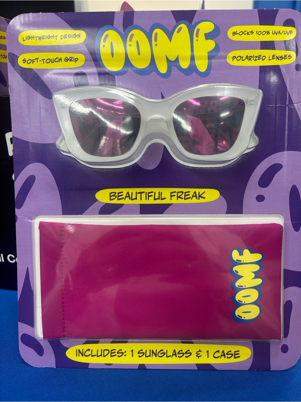 Oomf 
White Frame Sunglasses with Pink Lenses and Pink Case